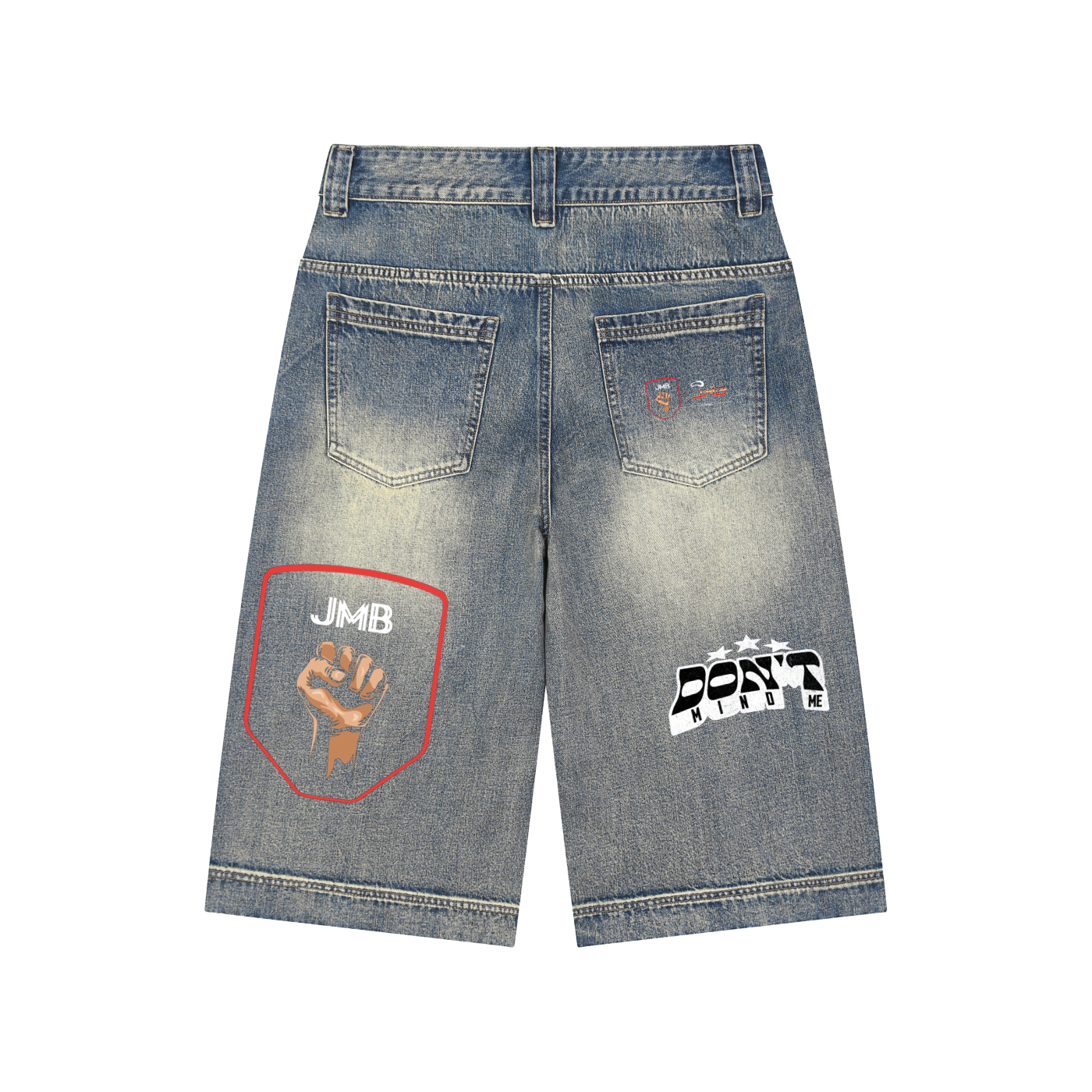 J M B Vintage Wash Baggy Denim Shorts