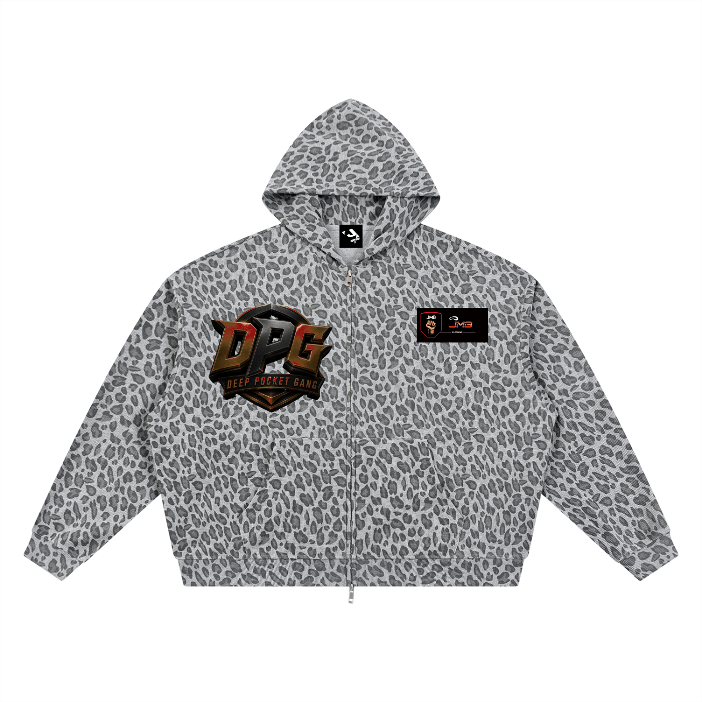 J M B Unisex Leopard Print Waffle Full Zip Hoodie