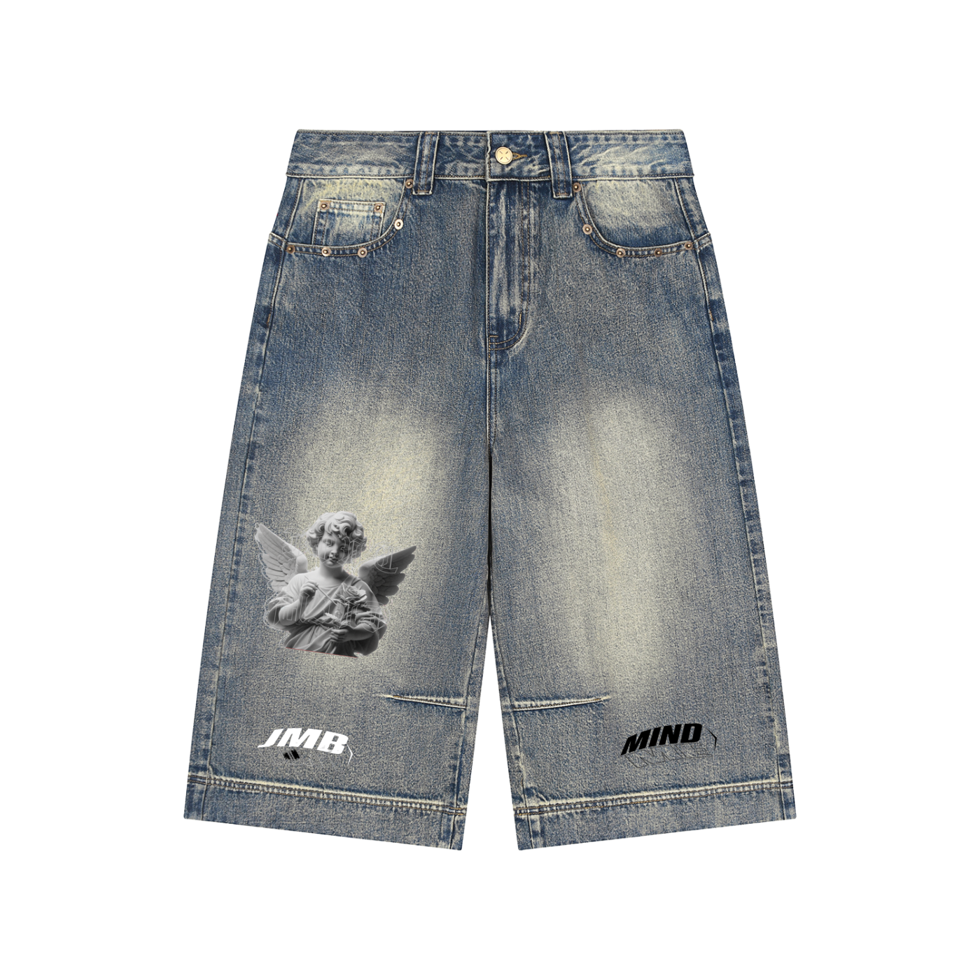 J M B Vintage Wash Baggy Denim Shorts