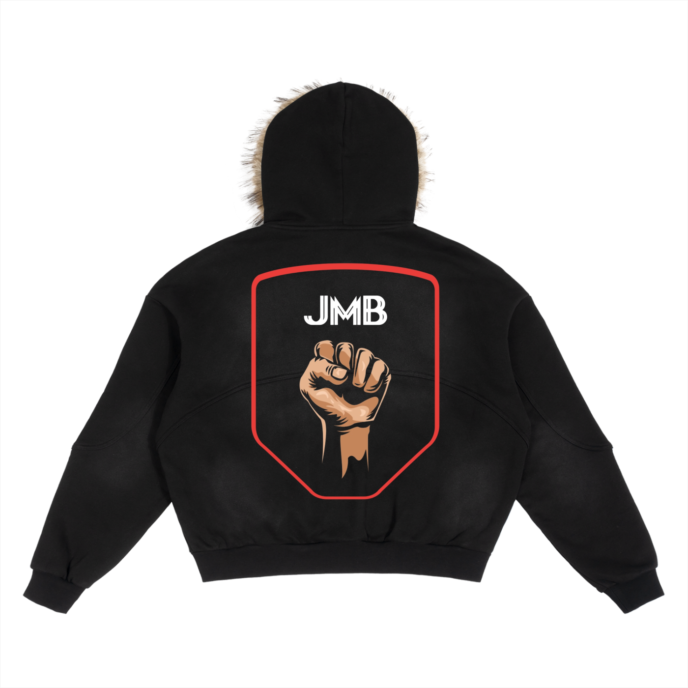 J M B Sun Fade Boxy Detachable Fur Hoodie