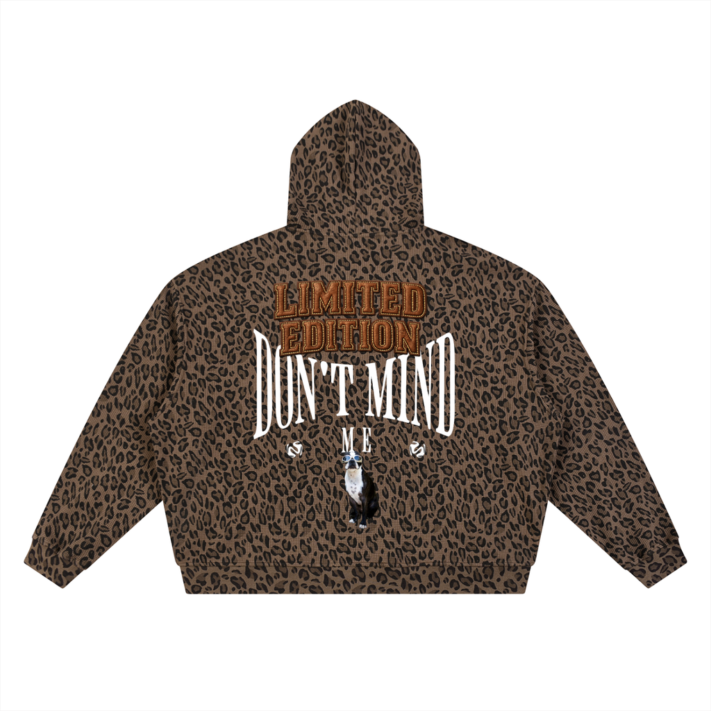 J M B Unisex Leopard Print Waffle Full Zip Hoodie