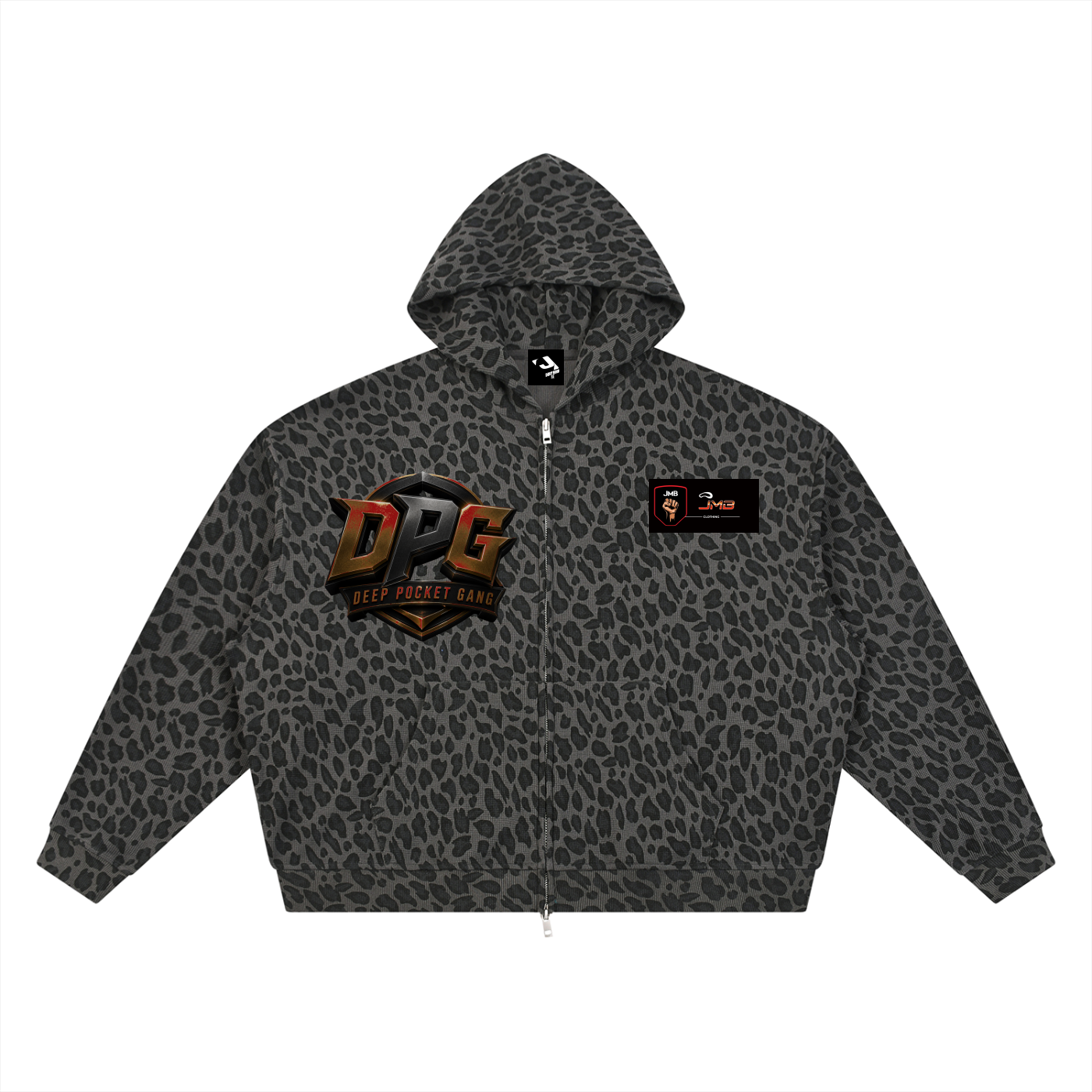 J M B Unisex Leopard Print Waffle Full Zip Hoodie