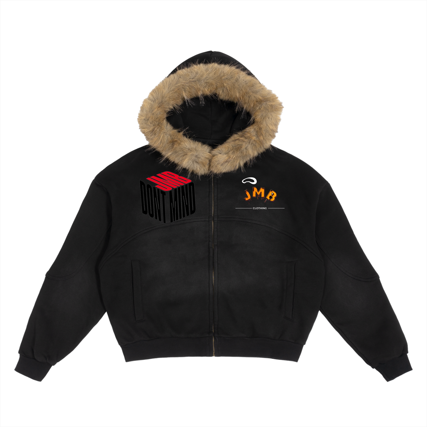 J M B Sun Fade Boxy Detachable Fur Hoodie